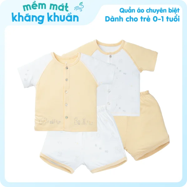 Set 2 Bộ kháng khuẩn Modal ngắn Cầu vồng Animo VD1023002 (0-24M,Vàng)