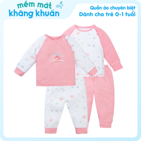 Set 2 Bộ kháng khuẩn Modal dài Tiên cá Animo VD1023006 (0-24M,Hồng)