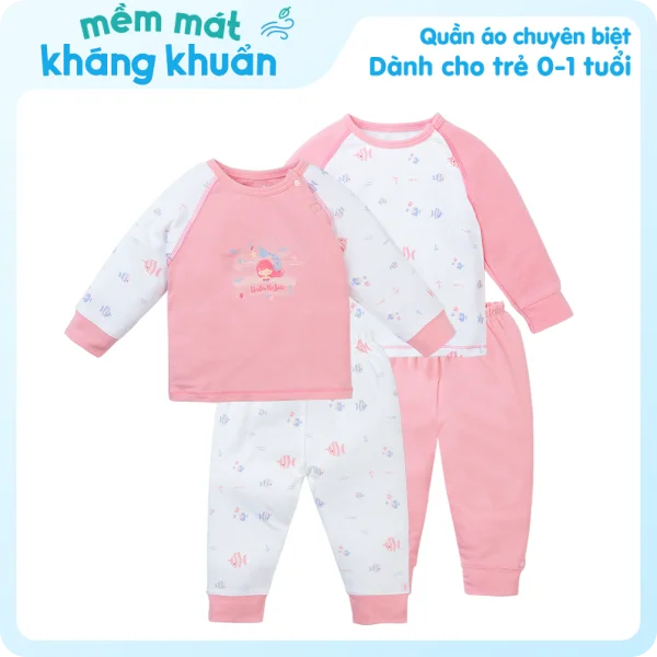 Set 2 Bộ kháng khuẩn Modal dài Tiên cá Animo VD1023006 (0-24M,Hồng)