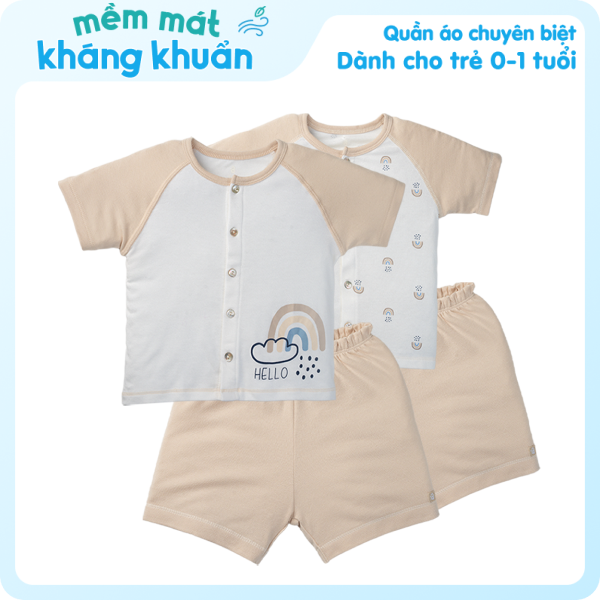 Set 2 Bộ kháng khuẩn Modal ngắn Cầu vồng Animo VD1023001 (0-24M,Beige)