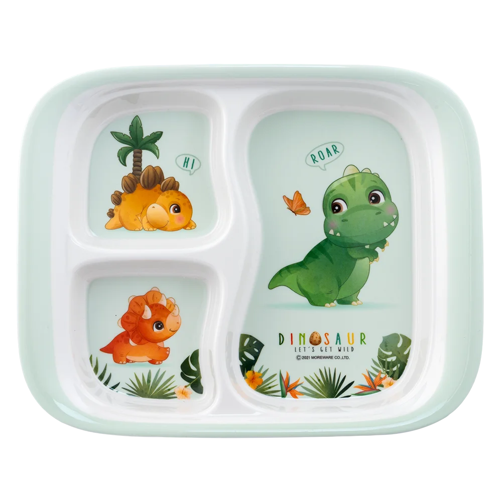 Khay ăn dặm 3 ngăn melamine cao cấp Moreware (W3063, vuông, khủng long)