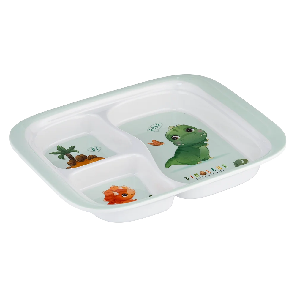 Khay ăn dặm 3 ngăn melamine cao cấp Moreware (W3063, vuông, khủng long)
