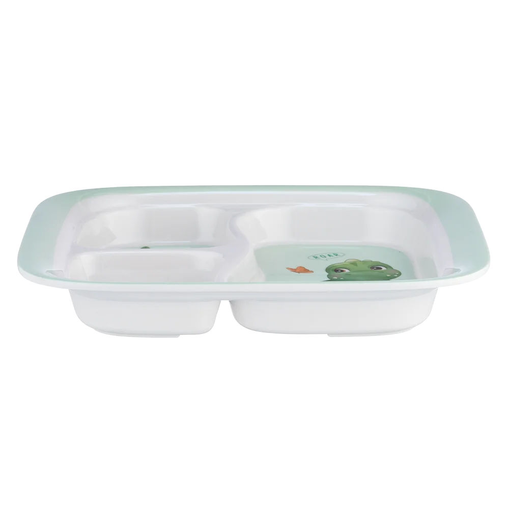 Khay ăn dặm 3 ngăn melamine cao cấp Moreware (W3063, vuông, khủng long)