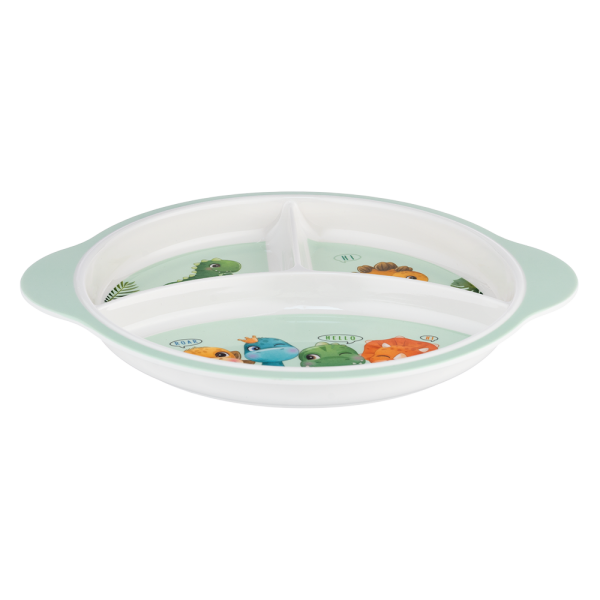 Khay ăn dặm 3 ngăn melamine cao cấp Moreware (W3028, tròn, khủng long)