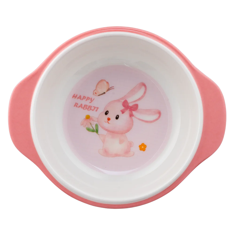Bát ăn dặm melamine cao cấp Moreware (W6082, tay cầm, thỏ hồng)