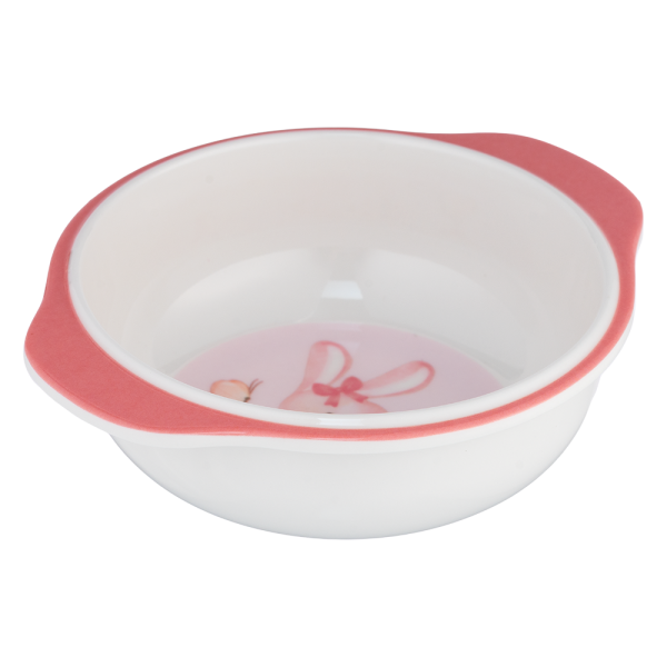 Bát ăn dặm melamine cao cấp Moreware (W6082, tay cầm, thỏ hồng)