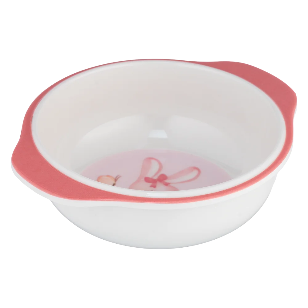 Bát ăn dặm melamine cao cấp Moreware (W6082, tay cầm, thỏ hồng)