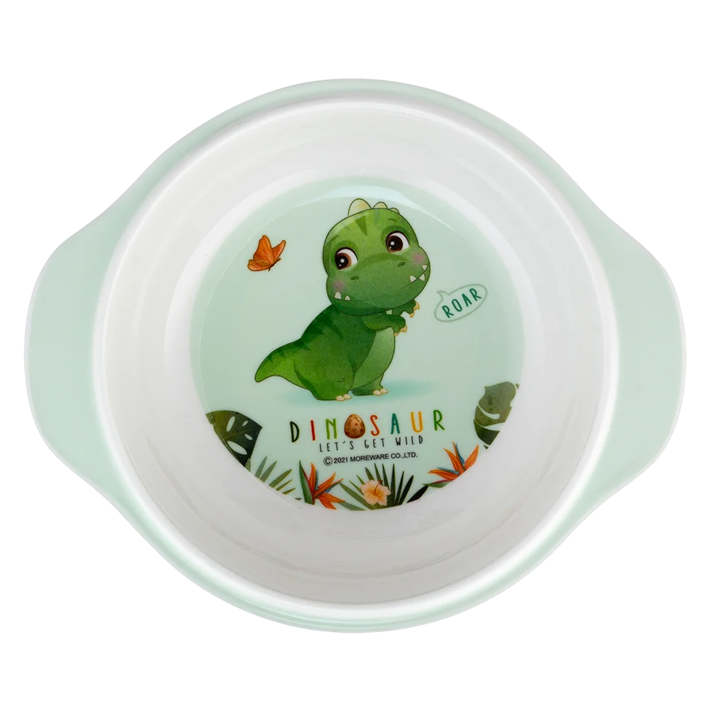 Bát ăn dặm melamine cao cấp Moreware (W6082, tay cầm, khủng long)