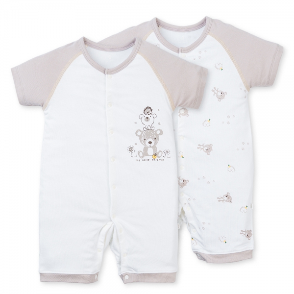 Set 2 Bodysuit kháng khuẩn đùi Gấu nhỏ Animo VD1023008 (0-12M,Trắng)