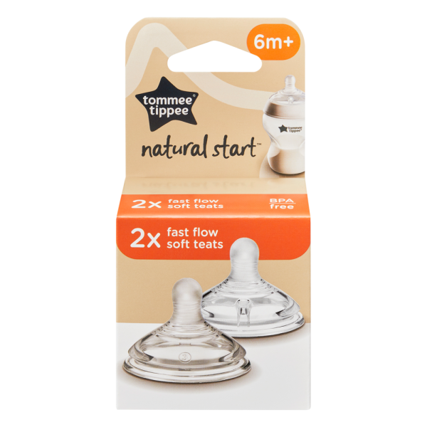 Núm ty silicon siêu mềm tự nhiên cho bé Tommee Tippee Natural Start  Fast Flow từ 6 tháng (vỉ đôi)