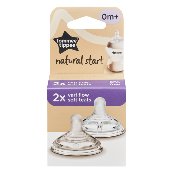 Núm ty silicon siêu mềm tự nhiên cho bé Tommee Tippee Natural Start  Variflow từ sơ sinh (vỉ đôi)