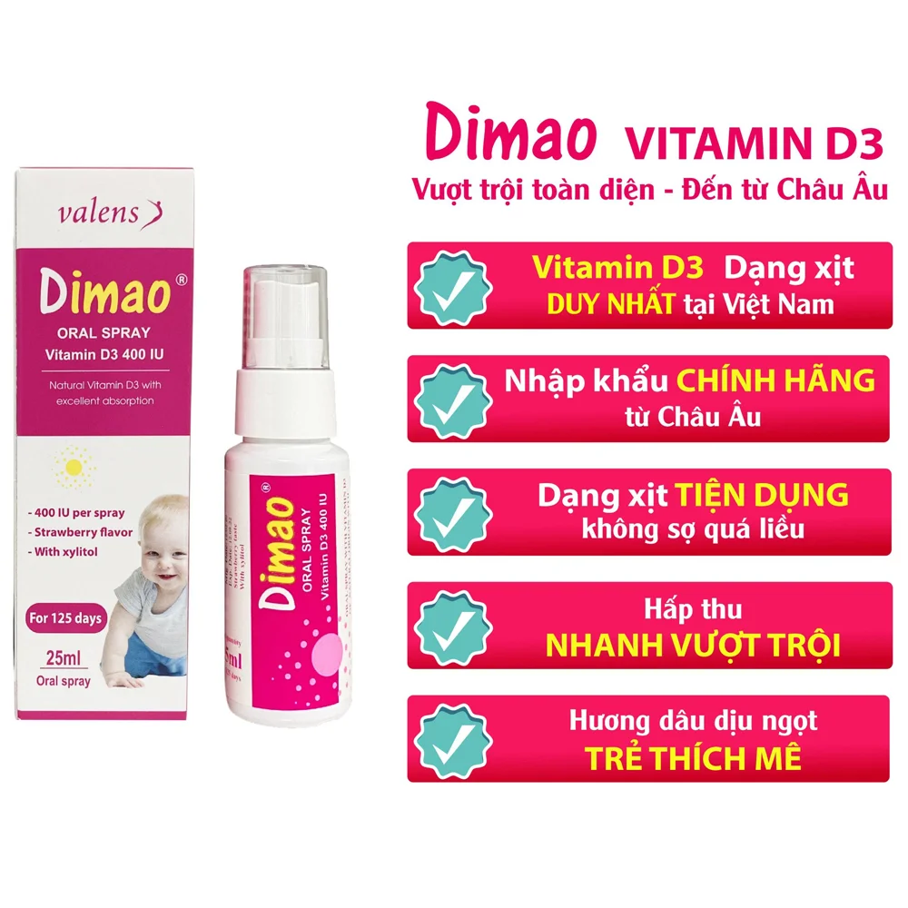 Combo 2 Xịt bổ sung Vitamin D3 thuần DIMAO ORAL SPRAY 400IU
