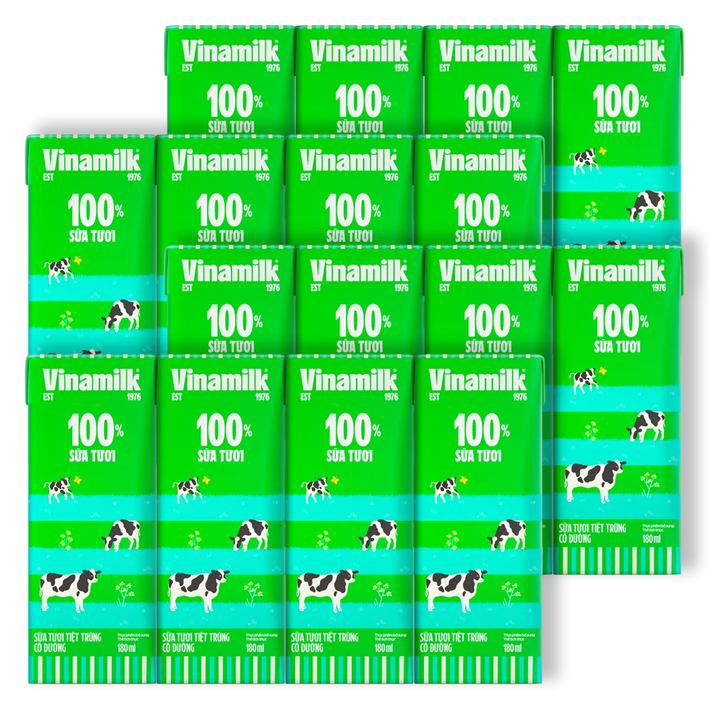 Combo 4 Sữa tươi tiệt trùng có đường Vinamilk 180ml - Lốc 4 hộp