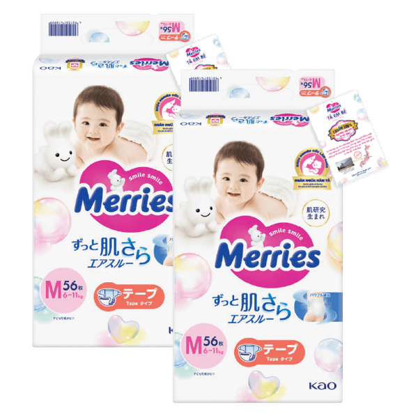 Combo 2 Tã dán Merries (M, 6-11kg, 56 miếng)