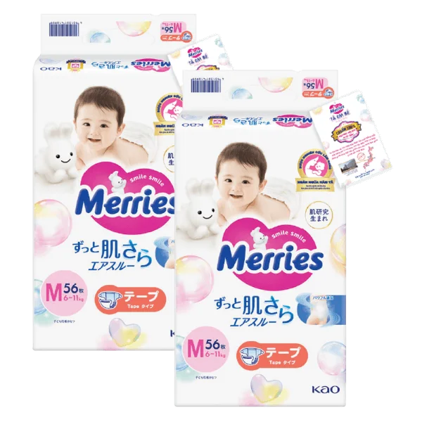 Combo 2 Tã dán Merries (M, 6-11kg, 56 miếng)