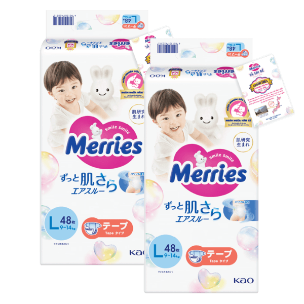 Combo 2 Tã dán Merries (L, 9-14kg, 48 miếng)