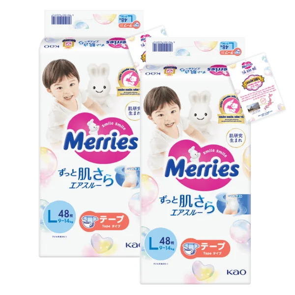 Combo 2 Tã dán Merries (L, 9-14kg, 48 miếng)