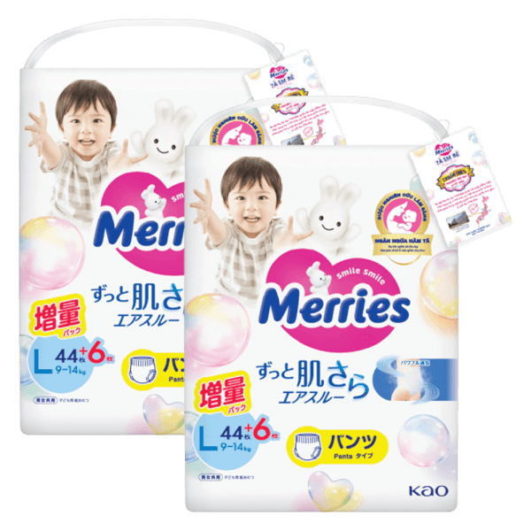 Combo 2 Tã quần Merries (L, 9-14kg, 44 miếng)