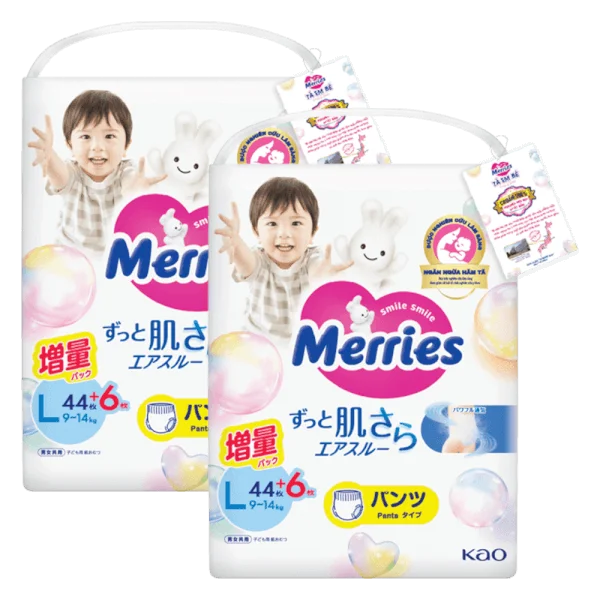 Combo 2 Tã quần Merries (L, 9-14kg, 44 miếng)
