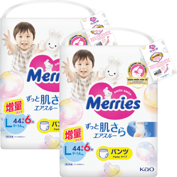 Combo 2 Tã quần Merries (L, 9-14kg, 44 miếng)