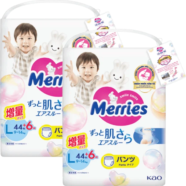 Combo 2 Tã quần Merries (L, 9-14kg, 44 miếng)