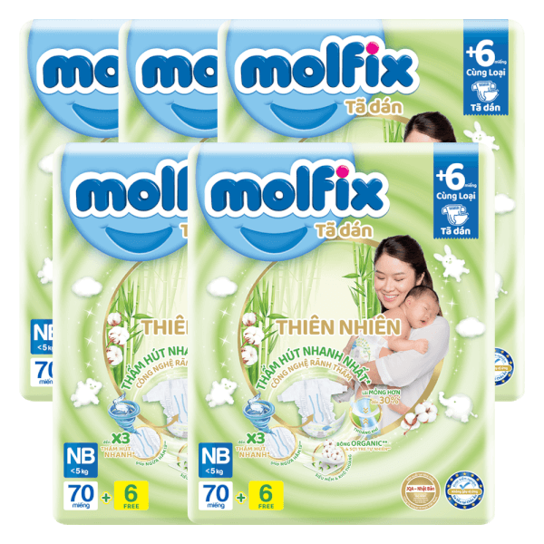 Combo 2 Bỉm tã dán Molfix thiên nhiên (Newborn,< 5kg, 70 miếng) (giao mẫu ngẫu nhiên)