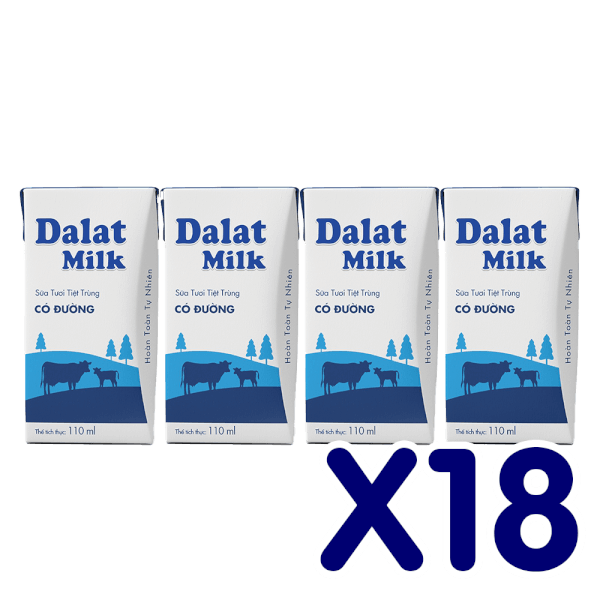 Combo 18 Sữa tươi tiệt trùng Dalat Milk có đường 110ml (lốc 4 hộp)