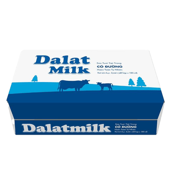 Thùng Sữa tươi tiệt trùng Dalat Milk có đường 180ml (lốc 4 hộp)