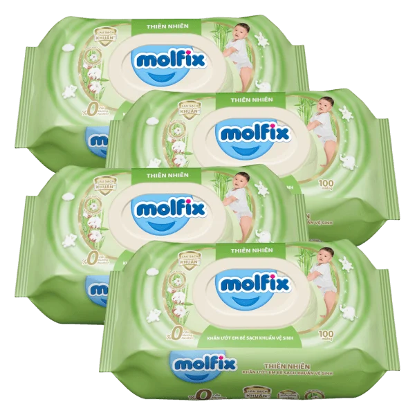 Combo 4 Khăn ướt em bé sạch khuẩn vệ sinh Molfix 100 miếng (Giao bao bì ngẫu nhiên)