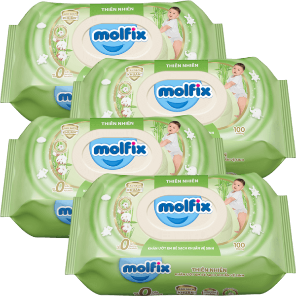 Combo 4 Khăn ướt em bé sạch khuẩn vệ sinh Molfix 100 miếng (Giao bao bì ngẫu nhiên)