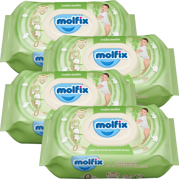 Combo 4 Khăn ướt em bé sạch khuẩn vệ sinh Molfix 100 miếng (Giao bao bì ngẫu nhiên)