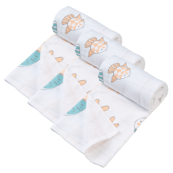 Combo 3 Khăn tắm trẻ em Cotton Nàng tiên cá Animo BM9T (60x120cm,Trắng)