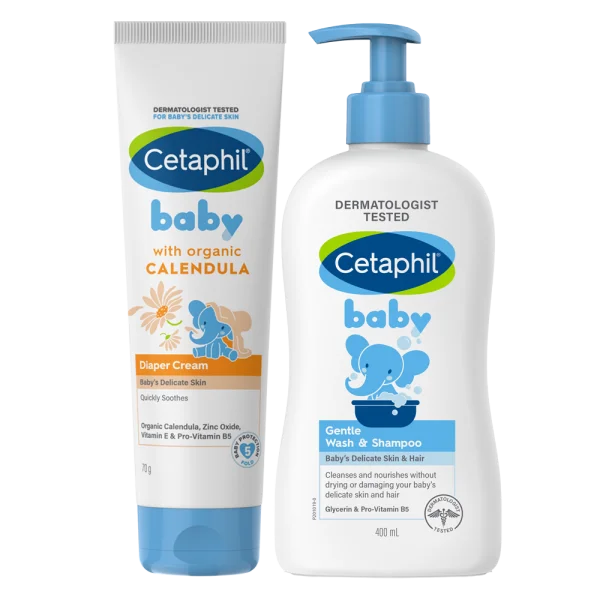 Combo 1 Kem làm dịu hăm tã Cetaphil Baby Diaper Cream Calendula 70g và 1 Sữa tắm gội cho trẻ em (Cetaphil Baby Gentle Wash