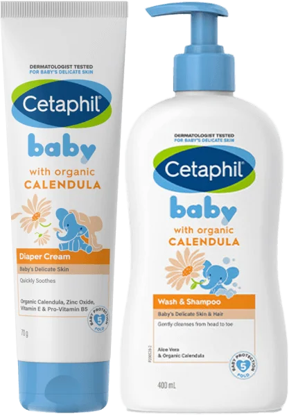 Combo 1 Kem làm dịu hăm tã Cetaphil Baby Diaper Cream Calendula 70g và 1 Sữa tắm gội trẻ em tinh chất hoa cúc (Cetaphil Baby Wash