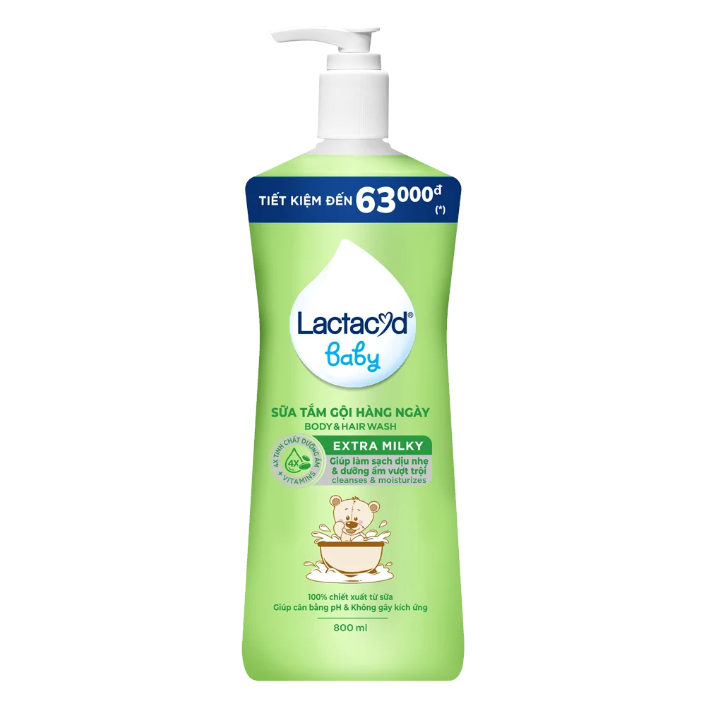 Sữa tắm gội trẻ em hàng ngày bảo vệ và nuôi dưỡng da và tóc bé Lactacyd STG Extra Milky 800ml (Giao mẫu ngẫu nhiên)