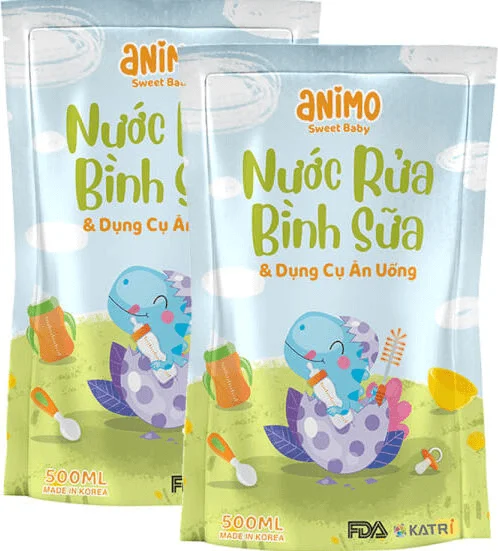 Combo 2 Nước rửa bình sữa Animo túi 500ml (Xanh da trời)