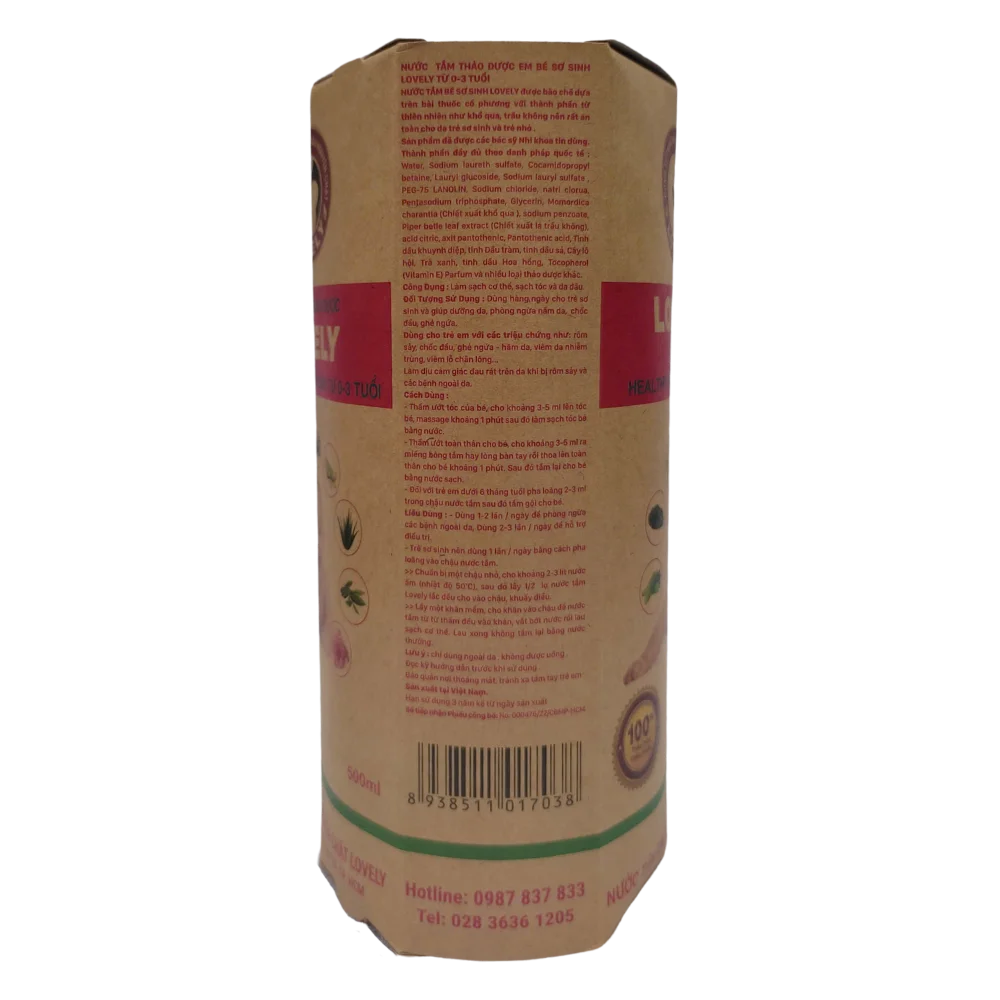 Nước tắm thảo dược Lovely - Dành cho bé sơ sinh từ 0-3 tuổi 500ml