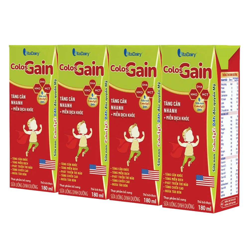 Sữa uống dinh dưỡng Colos Gain 180ml, lốc 4 hộp (trên 1 tuổi)
