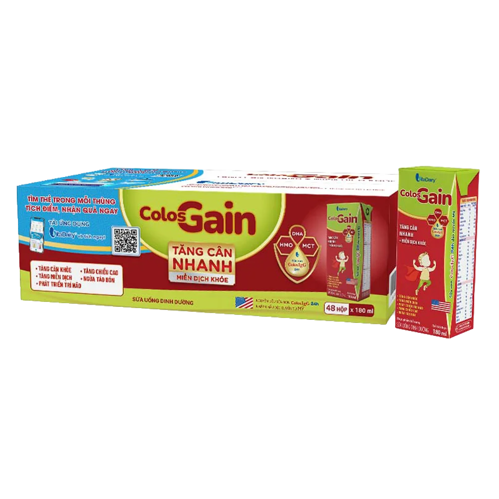 Combo 3 thùng Sữa uống dinh dưỡng Colos Gain 180ml, lốc 4 hộp (trên 1 tuổi)