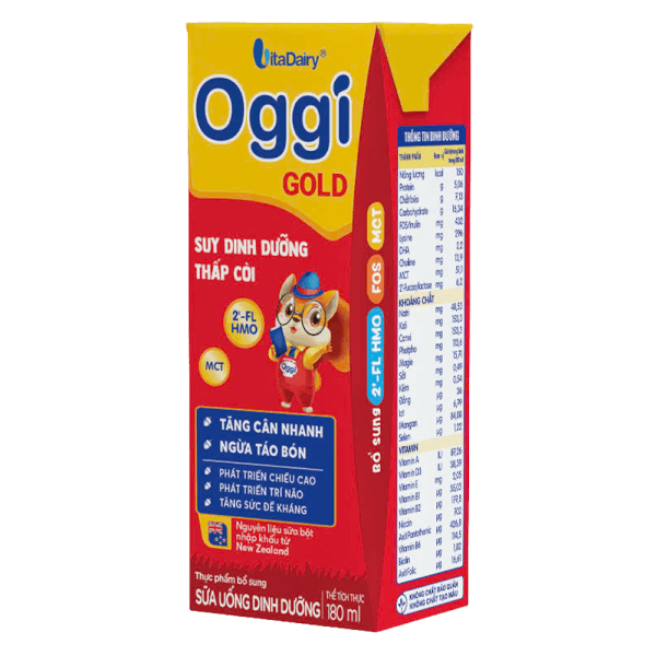 Sữa uống dinh dưỡng Oggi Gold 180ml, lốc 4 hộp (trên 1 tuổi)