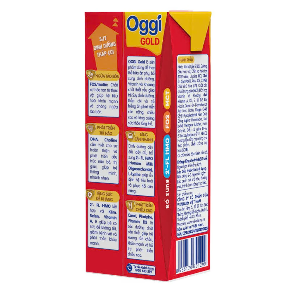Combo 2 thùng Sữa uống dinh dưỡng Oggi Gold 180ml, lốc 4 hộp (trên 1 tuổi)