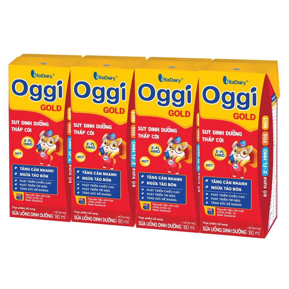 Combo 2 thùng Sữa uống dinh dưỡng Oggi Gold 180ml, lốc 4 hộp (trên 1 tuổi)