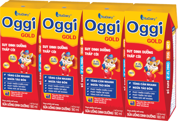 Sữa uống dinh dưỡng Oggi Gold 180ml, lốc 4 hộp (trên 1 tuổi)