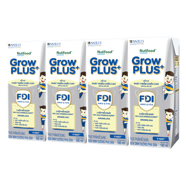 Sữa dinh dưỡng pha sẵn GrowPLUS+ (Bạc) 180ml, lốc 4 hộp (Từ 1 tuổi)