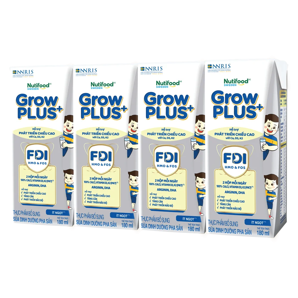 4 Thùng Sữa dinh dưỡng pha sẵn GrowPLUS+ (Bạc) 180ml, lốc 4 hộp (Từ 1 tuổi)
