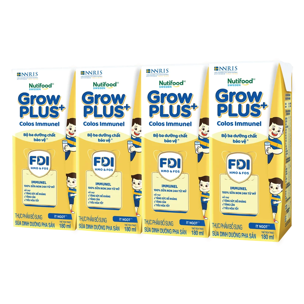 Thùng Sữa dinh dưỡng pha sẵn GrowPLUS+ Colos Immunel 180ml, lốc 4 hộp (Từ 1 tuổi)