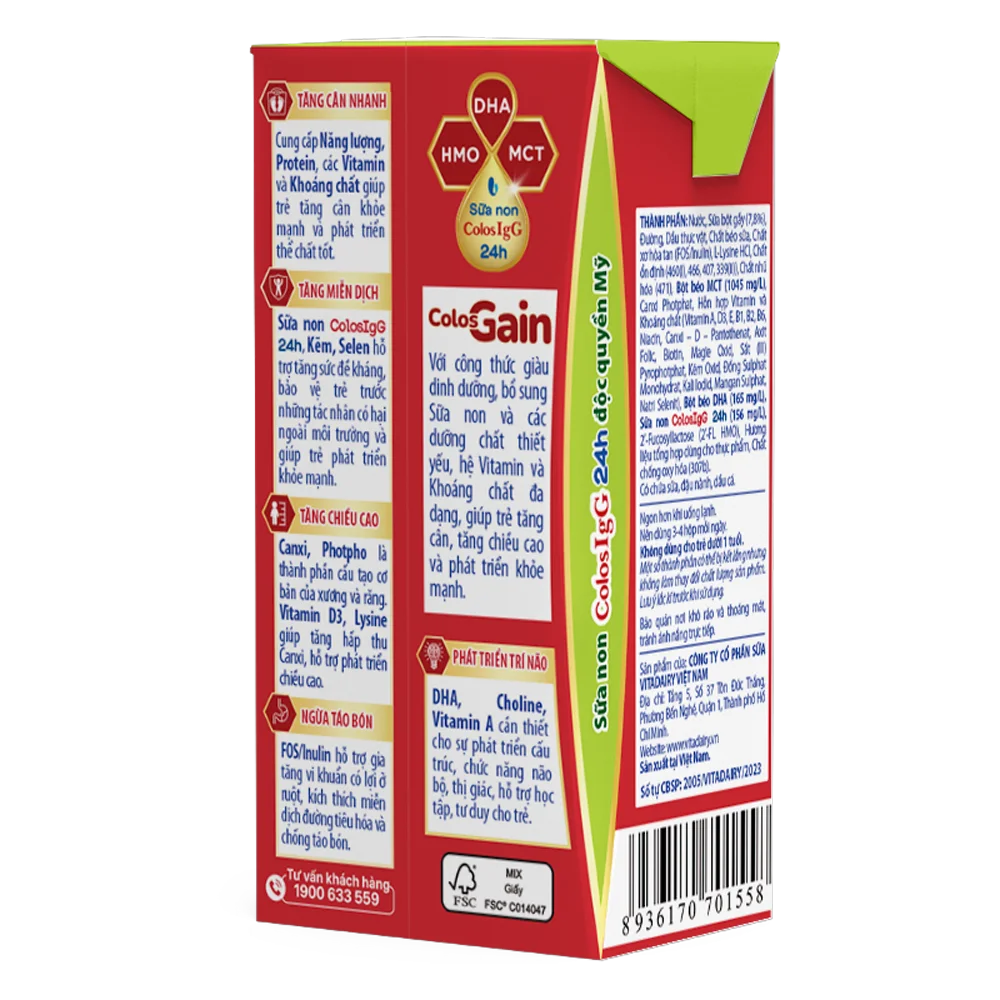 Combo 6 lốc Sữa uống dinh dưỡng Colos Gain 110ml, lốc 4 hộp (trên 1 tuổi)