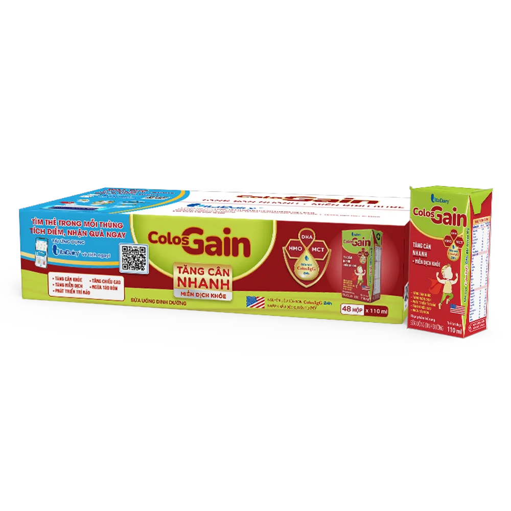 Combo 6 lốc Sữa uống dinh dưỡng Colos Gain 110ml, lốc 4 hộp (trên 1 tuổi)