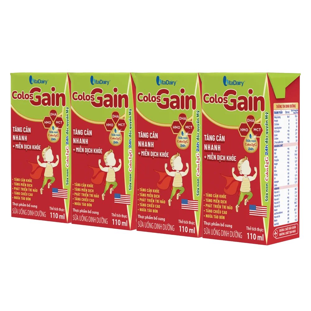 Sữa uống dinh dưỡng Colos Gain 110ml, lốc 4 hộp (trên 1 tuổi)