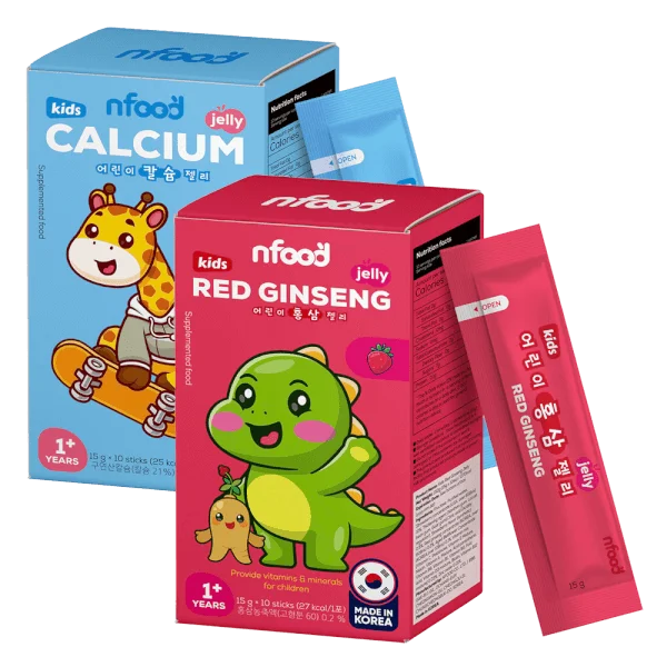 Combo 1 Thực phẩm bổ sung thạch Calci trẻ em NFood hương đào và 1 Thực phẩm bổ sung thạch hồng sâm trẻ em NFood